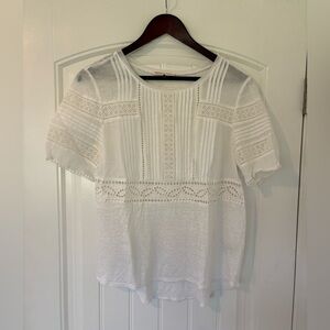Rebecca Taylor White Pleated Eyelet Blouse